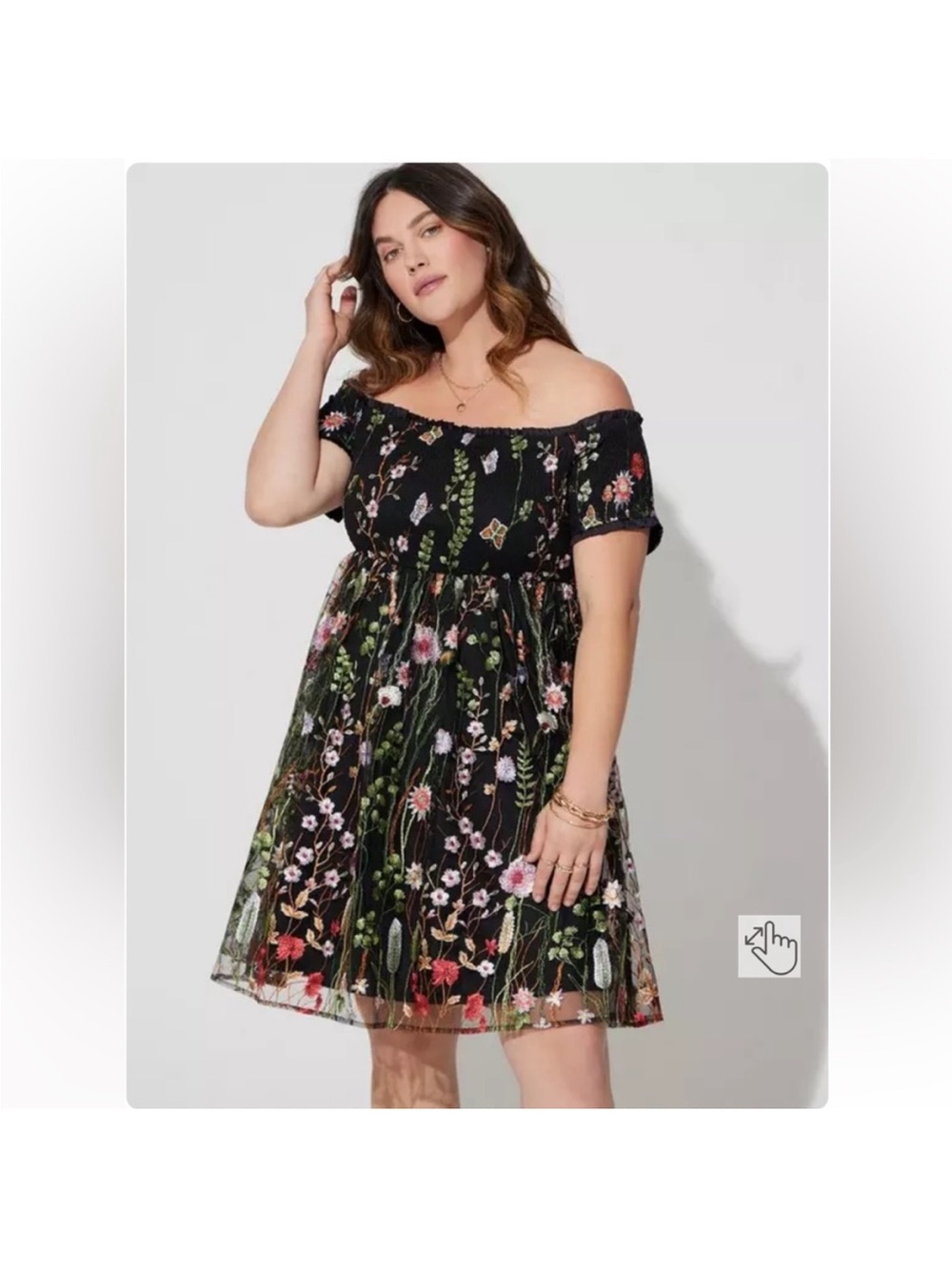 🧚 Torrid NWT Floral Embroidered Off Shoulder Mesh Dress Size 12 fairycore